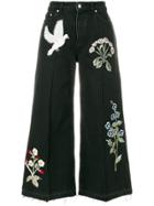Alexander Mcqueen Embroidered Patch Wide Leg Jeans - Black