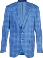 Isaia Checked Blazer, Men's, Size: 56, Blue, Cupro/wool/silk/linen/flax