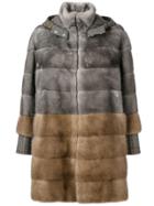 Blancha Colour Block Fur Coat - Grey