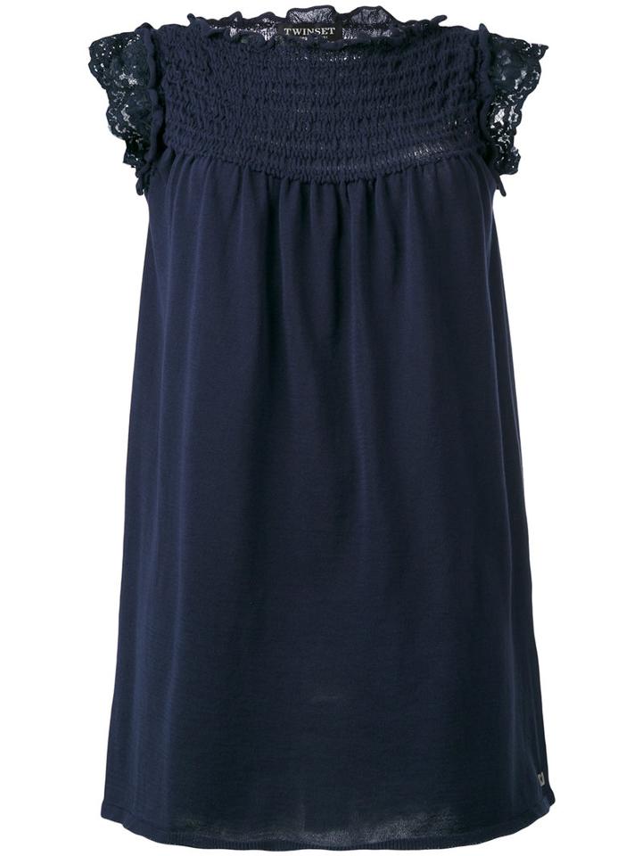 Twin-set - Lace Trim Top - Women - Cotton - 46, Women's, Blue, Cotton