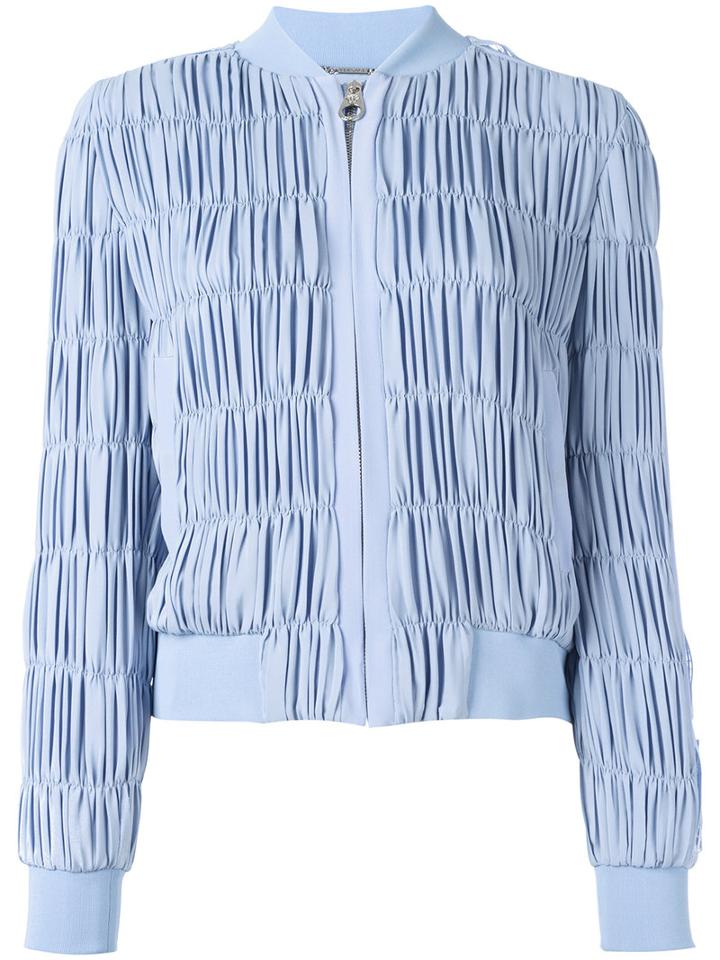 Versace Ruched Bomber Jacket, Women's, Size: 40, Blue, Silk/acrylic/polyurethane/silk