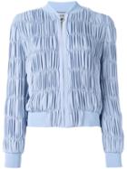 Versace Ruched Bomber Jacket, Women's, Size: 40, Blue, Silk/acrylic/polyurethane/silk