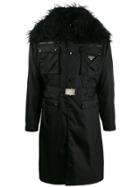 Prada Trimmed Collar Belted Trench - Black