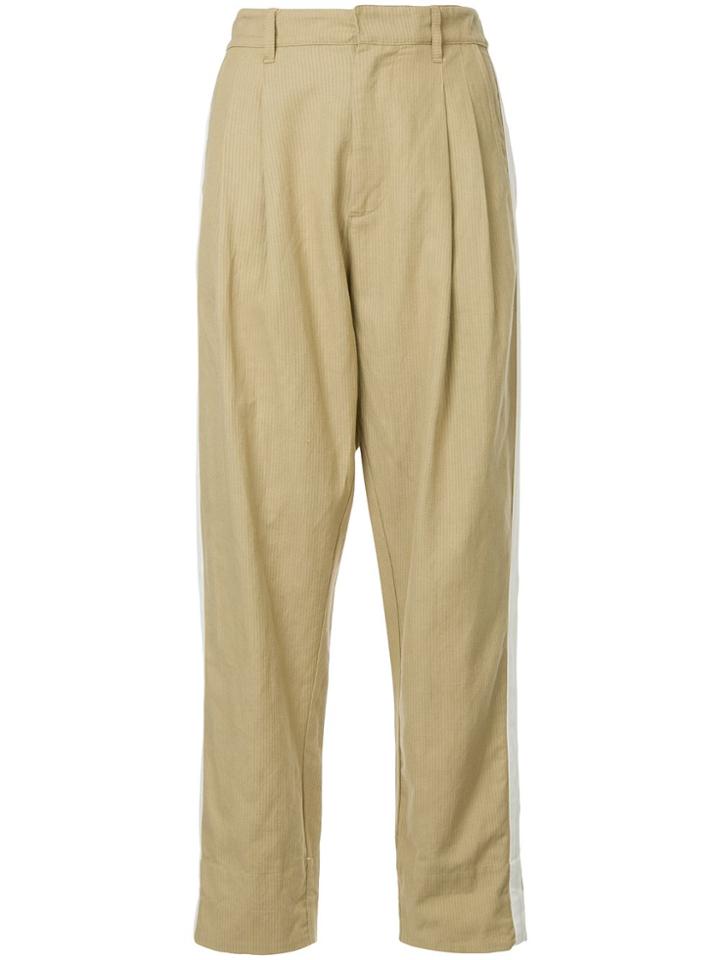 Bassike Contrast Stripe Pleated Trousers - Brown