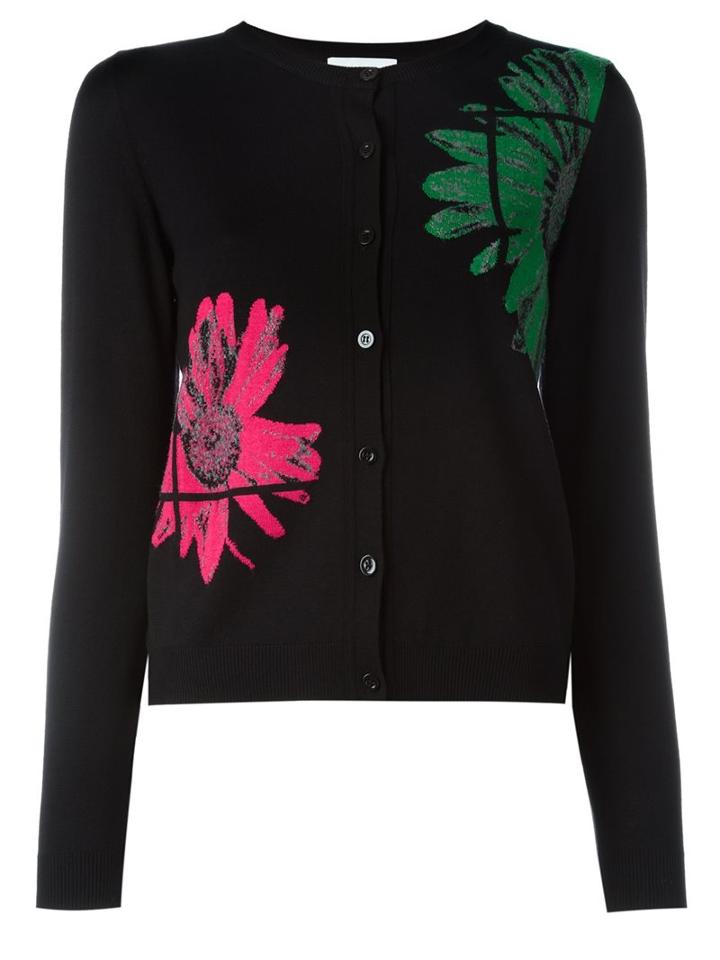 Moschino Daisy Intarsia Cardigan, Women's, Size: 44, Black, Virgin Wool