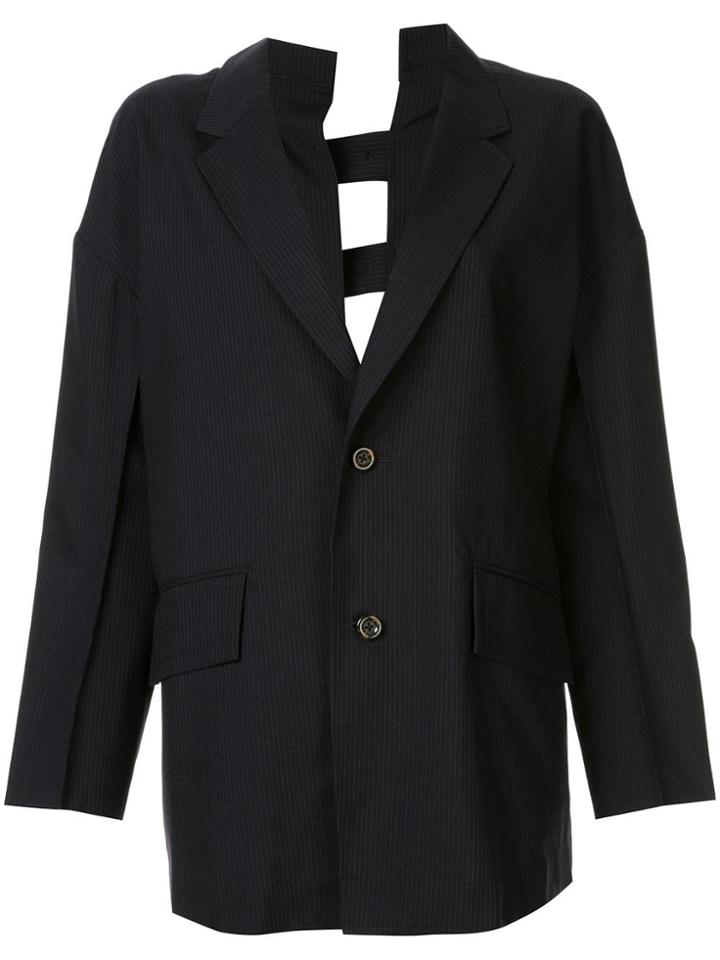 Ujoh Back Split Pinstripe Blazer - Blue