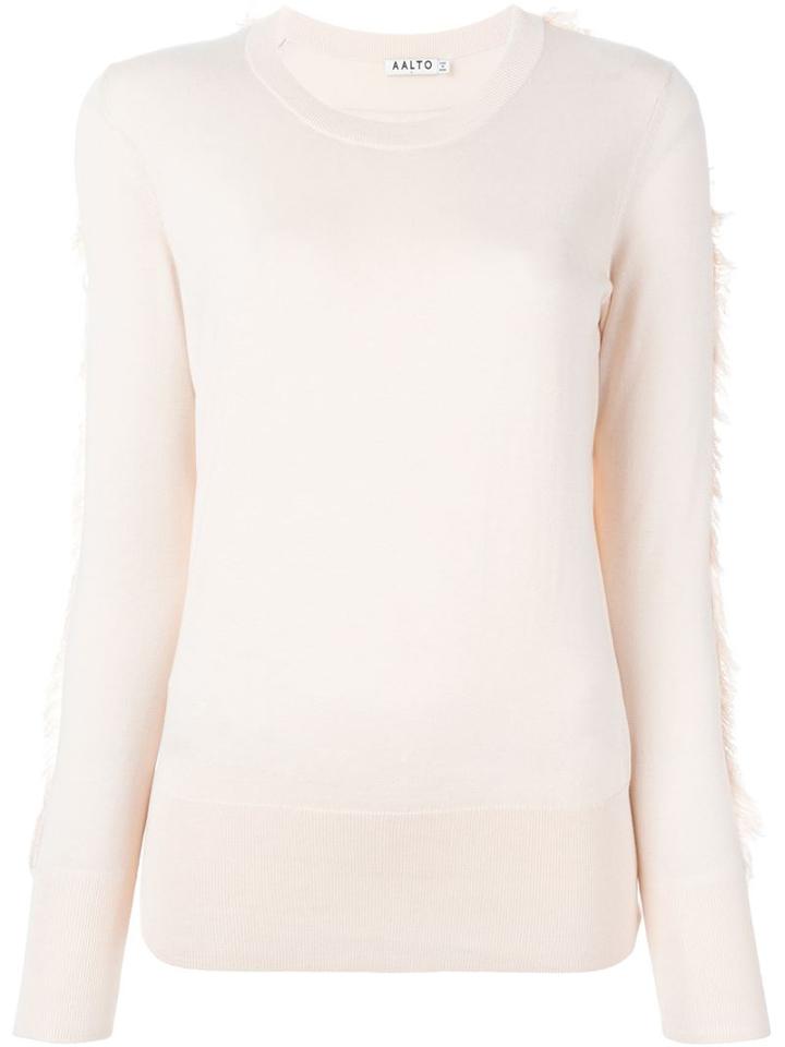 Aalto Fringe Detail Crew Neck Sweater, Women's, Size: 38, Nude/neutrals, Silk/cotton