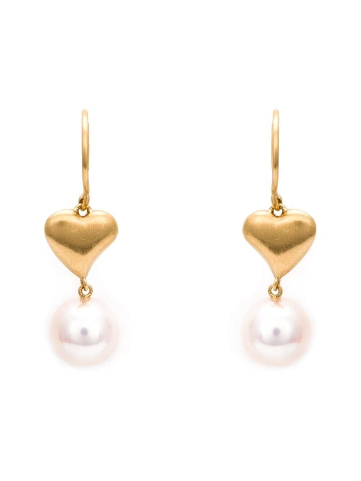 Marie Helene De Taillac 22kt Gold Heart And Pearl Earrings - White