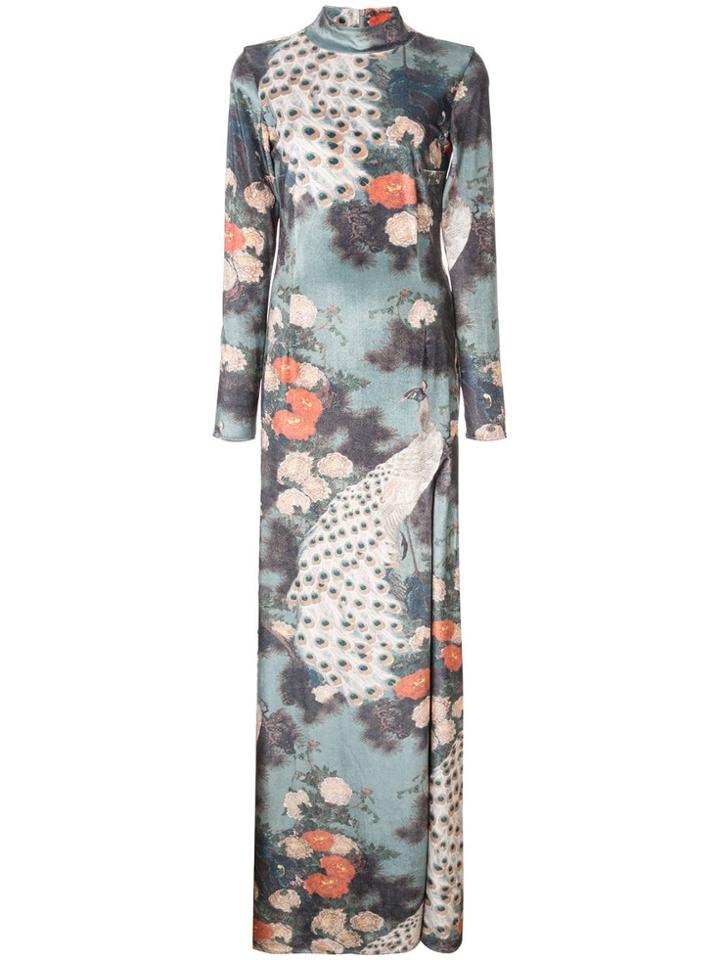 Patbo Peacock Print Long Dress - Blue