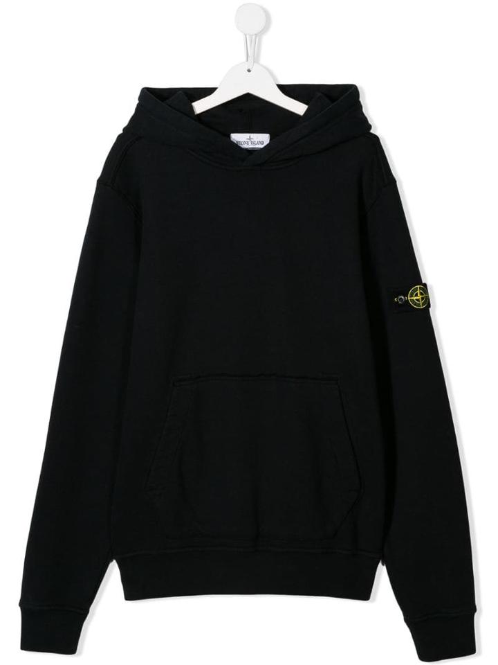 Stone Island Junior Logo Embroidered Hoodie - Blue