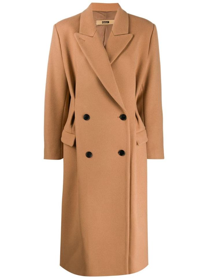 System Oversized Double-breasted Coat - Brown