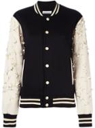 Night Market Appliqué Varsity Bomber Jacket, Women's, Size: Small, Black, Cotton/polyester/glass