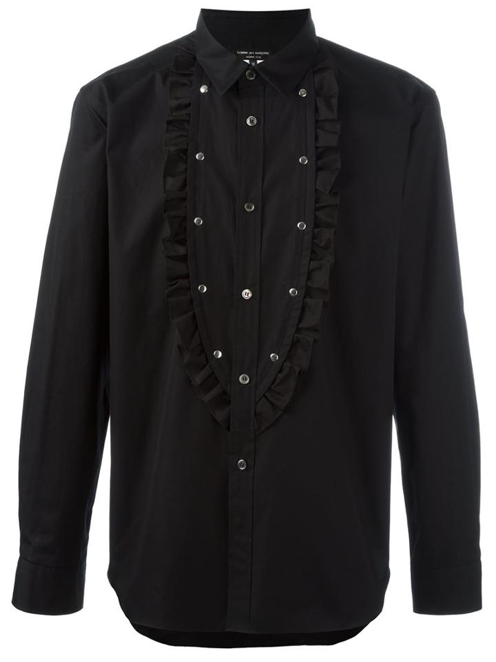 Comme Des Garçons Homme Plus Ruffled Detail Longsleeved Shirt, Men's, Size: Small, Black, Cotton