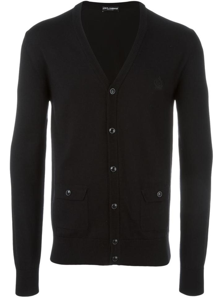 Dolce & Gabbana Embroidered Crown Cardigan, Men's, Size: 50, Black, Virgin Wool