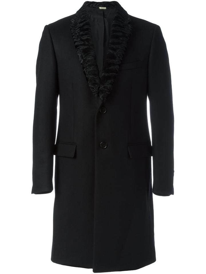 Fendi Lamb Fur Lapel Coat, Men's, Size: 52, Black, Polyamide/cupro/cashmere/lamb Fur