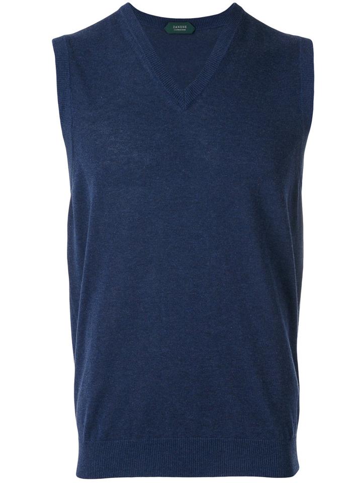 Zanone V-neck Pullover, Men's, Size: 56, Blue, Cotton
