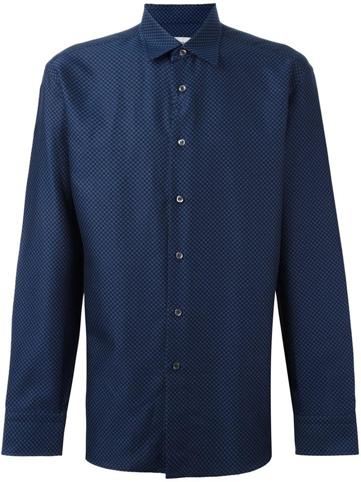 Brioni Classic Pin-dot Shirt, Men's, Size: Large, Blue, Cotton