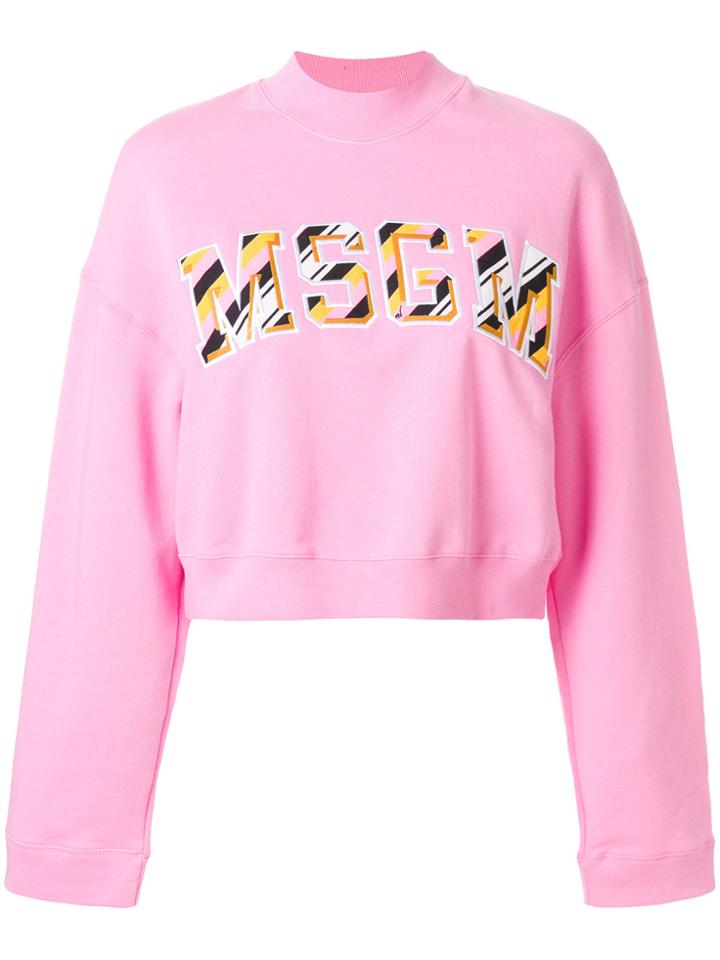 Msgm Front Logo Cropped Sweatshirt - Pink & Purple
