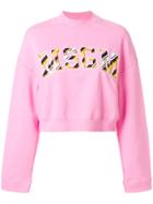Msgm Front Logo Cropped Sweatshirt - Pink & Purple