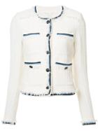 Veronica Beard Contrasting Detail Jacket, Women's, Size: 12, White, Cotton/nylon/spandex/elastane