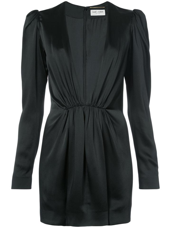 Saint Laurent Deep V-neck Mini Dress - Black