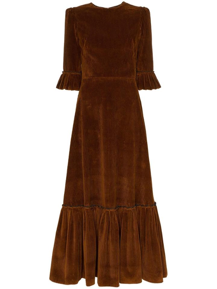 The Vampire's Wife Ruffle-detail Corduroy Dress - Brown