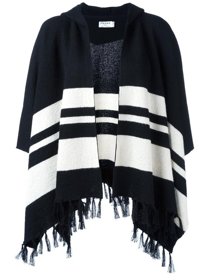 Frame Denim Striped Fringed Cape Coat, Women's, White, Alpaca