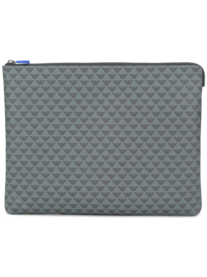 Emporio Armani Logo Print Clutch Bag, Men's, Grey, Polyamide/polyurethane