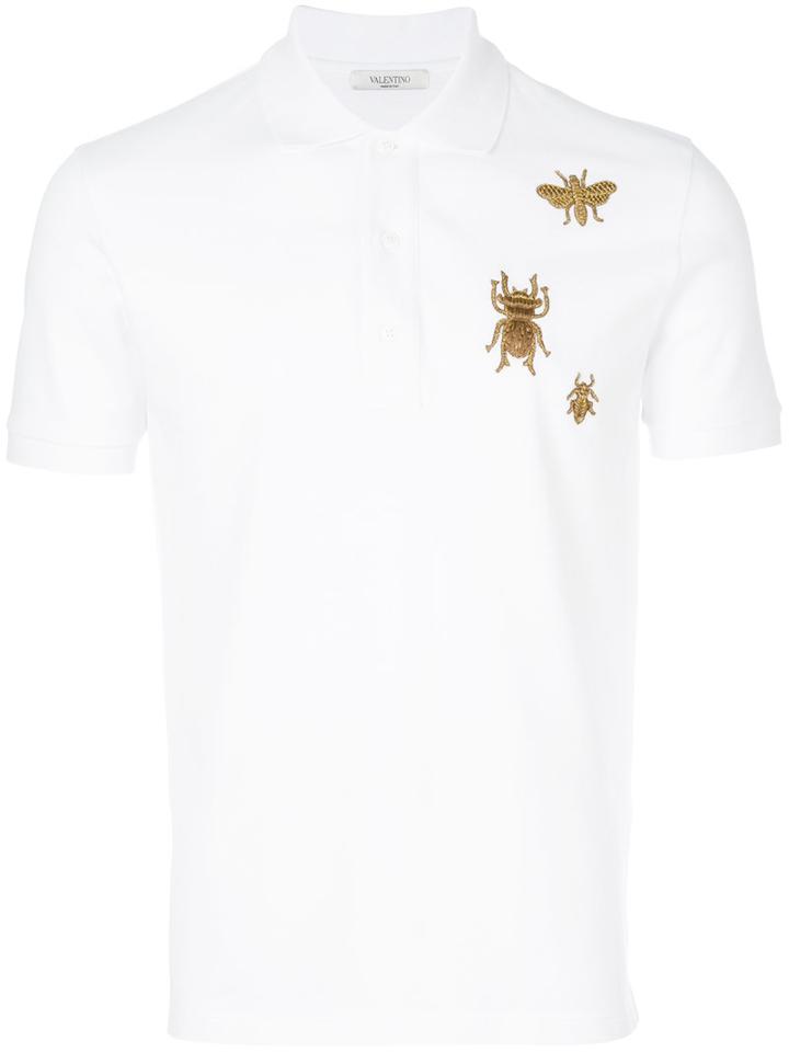 Valentino - Embroidered Insect Polo Shirt - Men - Cotton - L, White, Cotton