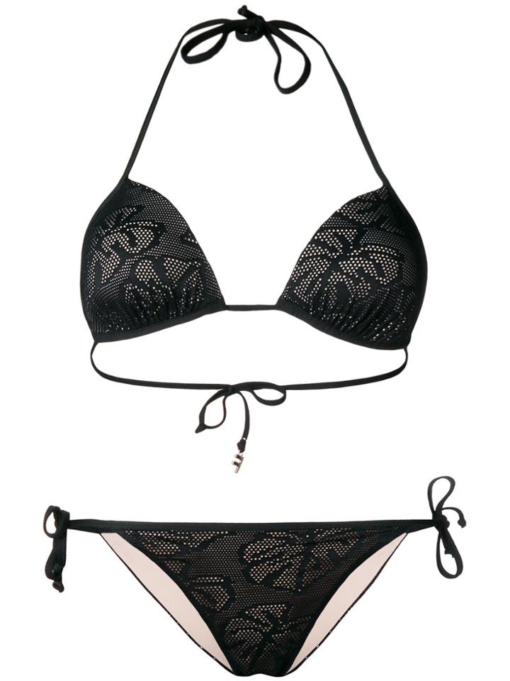 Fisico Leaf Pattern Triangle Bikini - Black