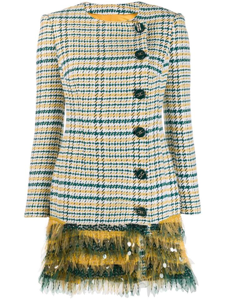 Elisabetta Franchi Checkered Fitted Coat - Green