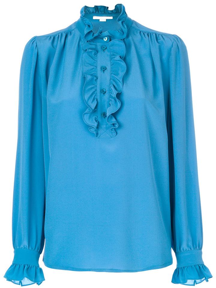 Stella Mccartney - Frilled Blouse - Women - Silk - 42, Blue, Silk