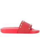 Valentino Rockstud Slide Sandals - Red