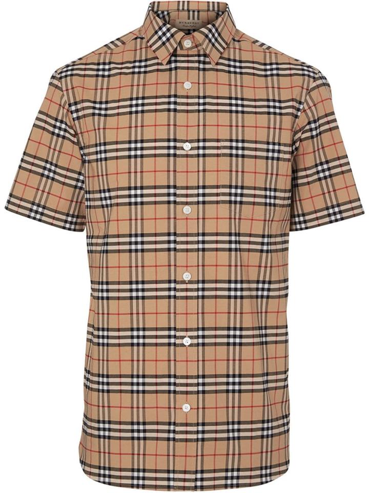 Burberry Short-sleeve Check Stretch Cotton Shirt - Neutrals