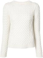 Nili Lotan Crewneck Cable Knit Sweater - White
