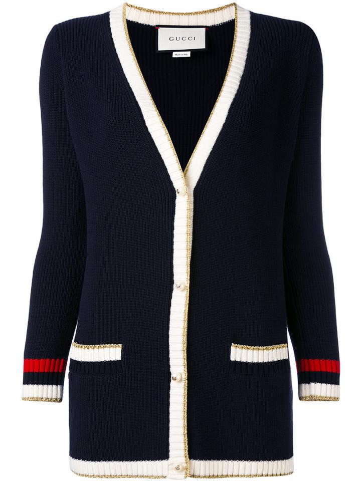 Gucci - Metallic Trim Cardigan - Women - Cotton/polyamide/spandex/elastane/metallic Fibre - L, Blue, Cotton/polyamide/spandex/elastane/metallic Fibre