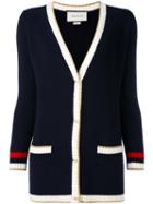 Gucci - Metallic Trim Cardigan - Women - Cotton/polyamide/spandex/elastane/metallic Fibre - L, Blue, Cotton/polyamide/spandex/elastane/metallic Fibre