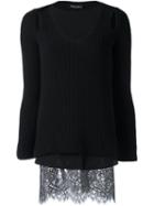 Twin-set Lace Detail Knit Dress, Women's, Size: Large, Black, Polyamide/polyester/viscose/wool