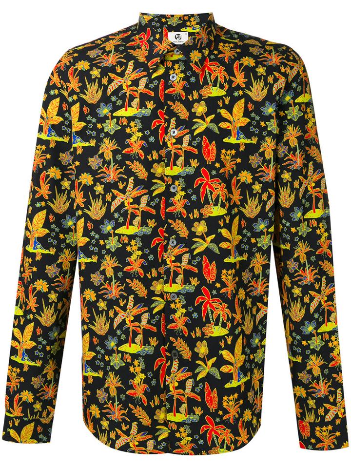 Ps By Paul Smith Floral Print Shirt, Men's, Size: Medium, Black, Cotton