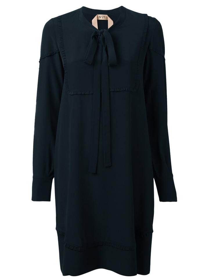 No21 Pussy Bow Shirt Dress, Women's, Size: 40, Black, Acetate/silk