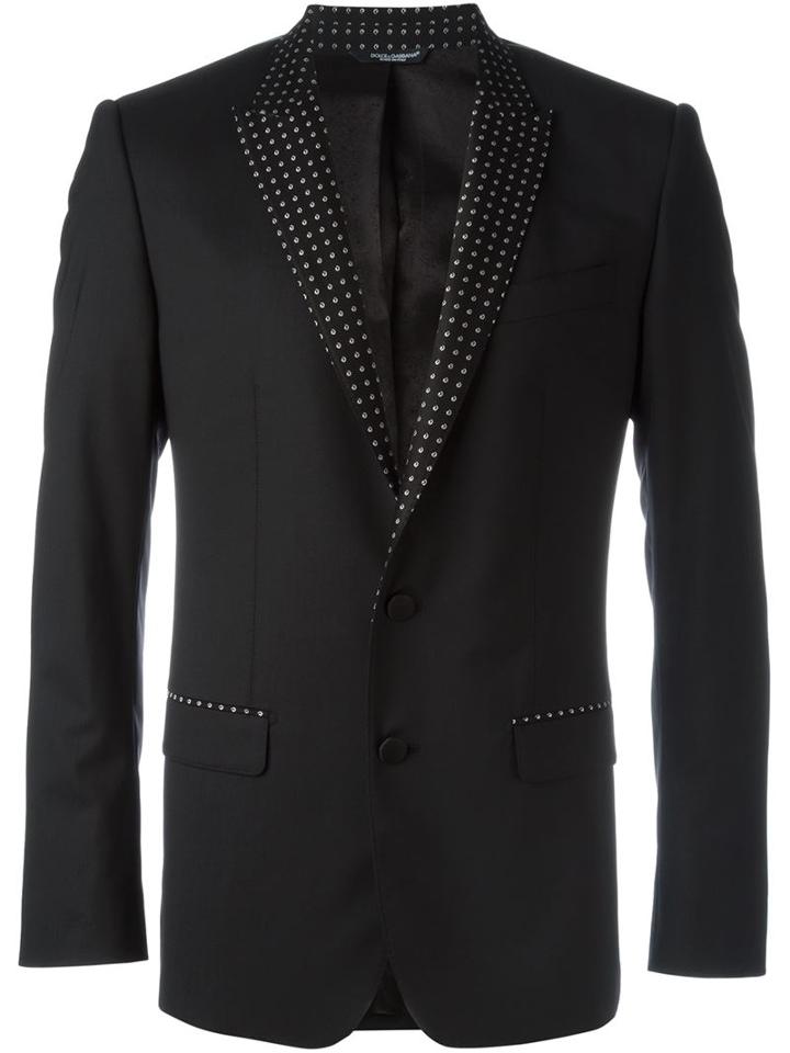 Dolce & Gabbana Contrasted Lapel Blazer, Men's, Size: 46, Black, Silk/polyester/spandex/elastane/virgin Wool