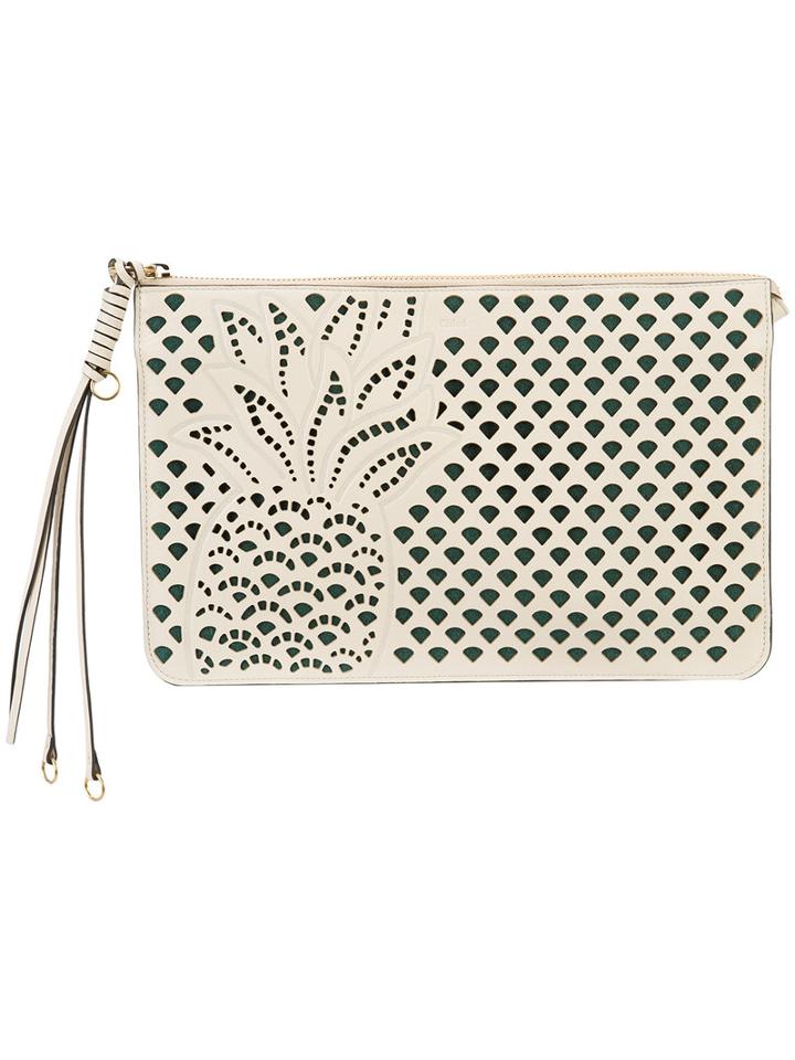 Chloé Pineapple Laser Cut Clutch, Women's, White, Leather