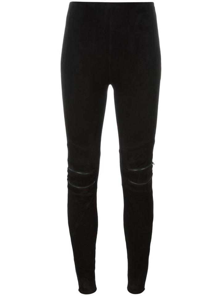 Saint Laurent Suede Motorcycle Leggings, Women's, Size: 38, Lamb Skin/cotton/spandex/elastane