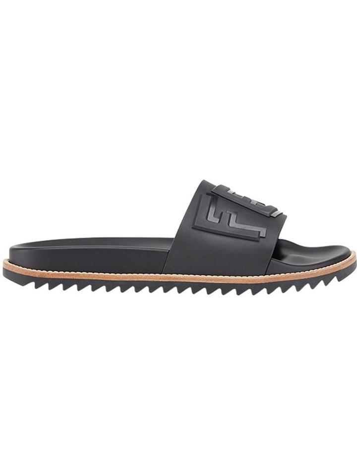 Fendi Logo Strap Slides - Black
