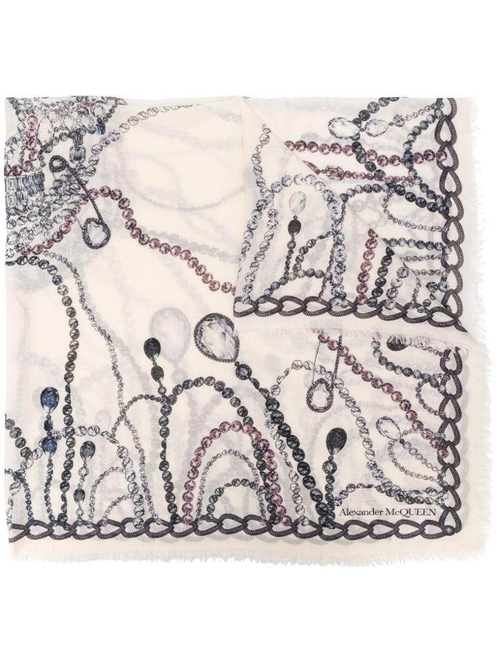 Alexander Mcqueen Jewelled Printed Scarf - Neutrals