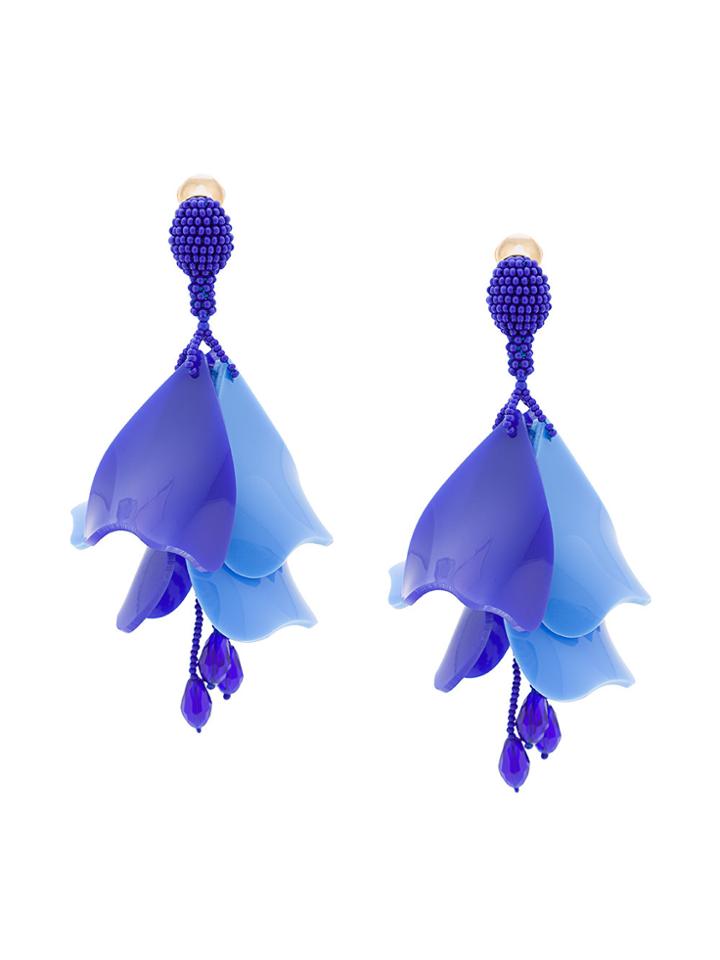 Oscar De La Renta Large Impatiens Clip-on Earrings - Blue