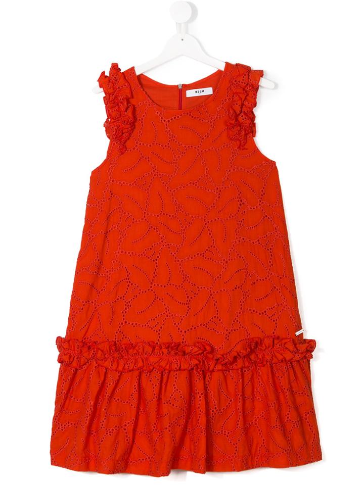 Msgm Kids Embroidered Ruffled Dress - Yellow & Orange