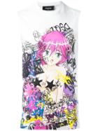 Dsquared2 Graffiti Print Cartoon Vest, Men's, Size: Medium, White, Cotton