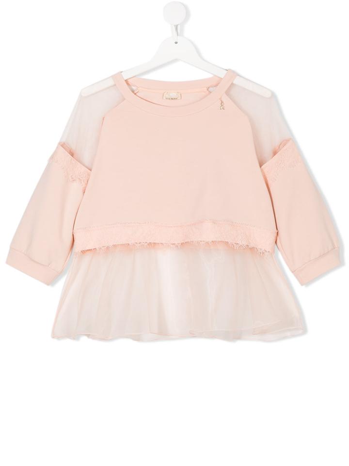 Elisabetta Franchi La Mia Bambina Tulled Panel Sweatshirt - Pink &