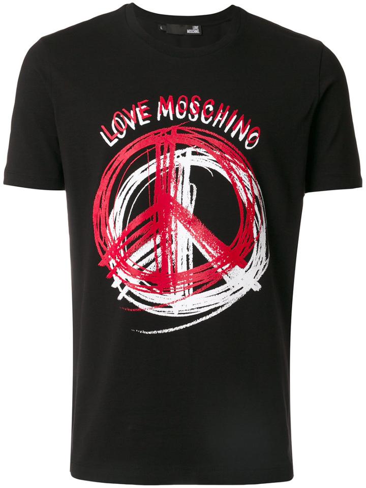 Love Moschino - Peace Logo T-shirt - Men - Cotton/spandex/elastane - L, Black, Cotton/spandex/elastane
